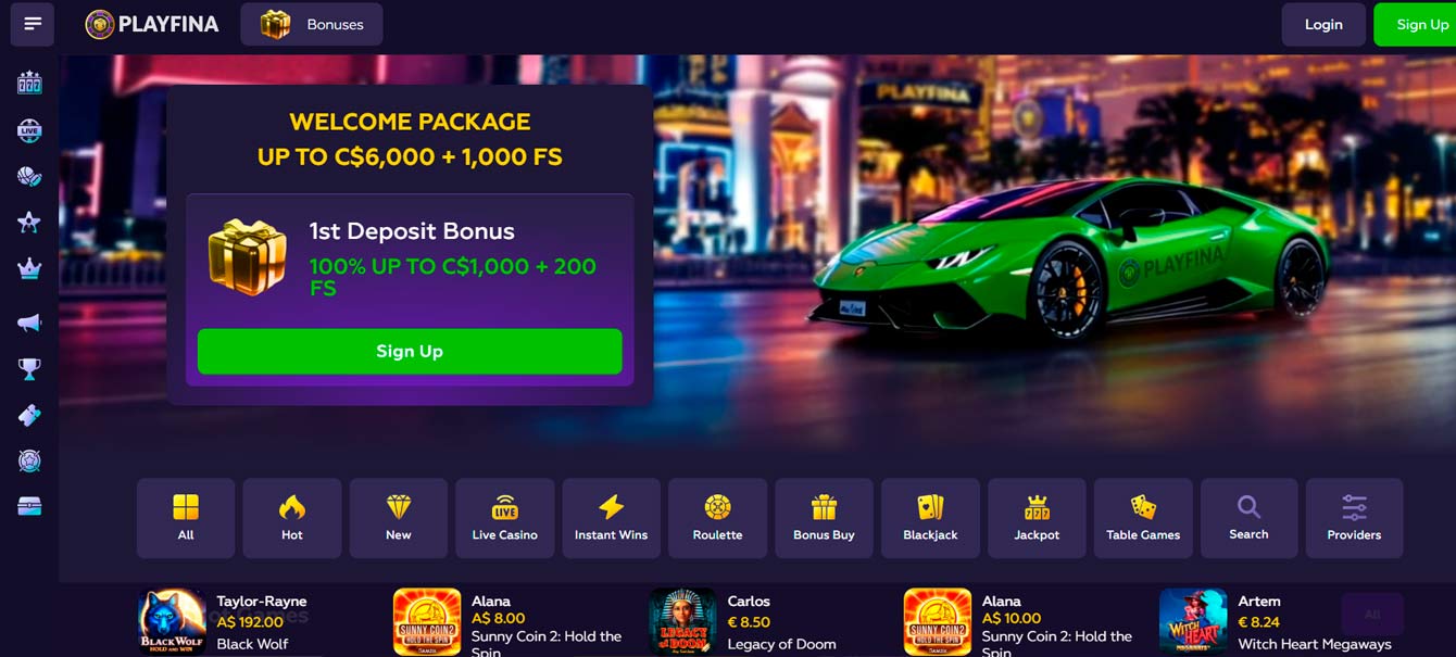 Playfina online casino welcome package